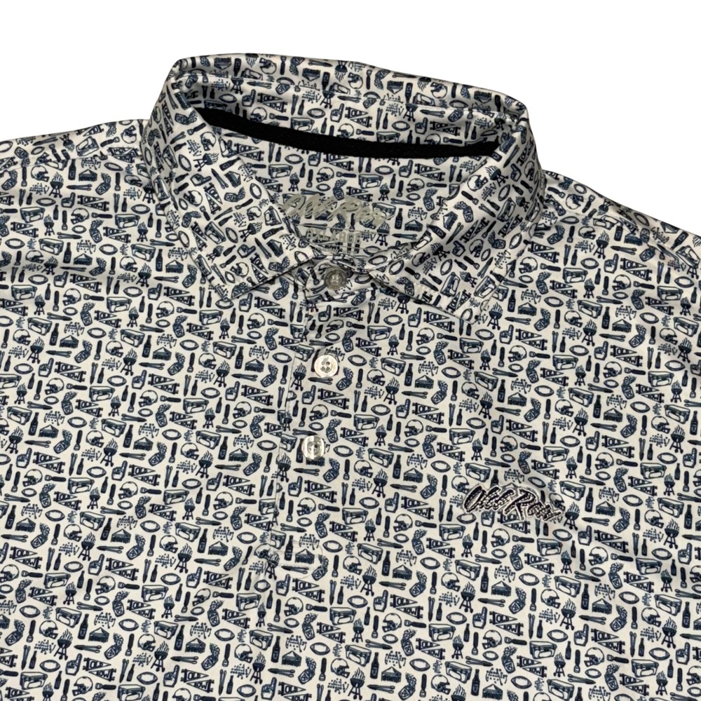 Old Row Polo Shirt Mens 2XL White Navy Tailgate Football‎ Print Performance Golf